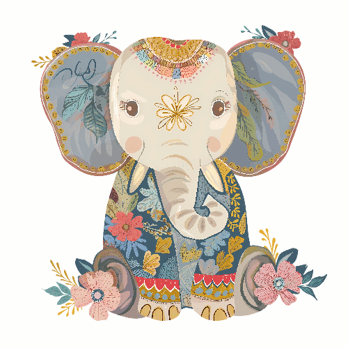 POD Design Elephant with Flowers Illustration - Tranquil Nature Art