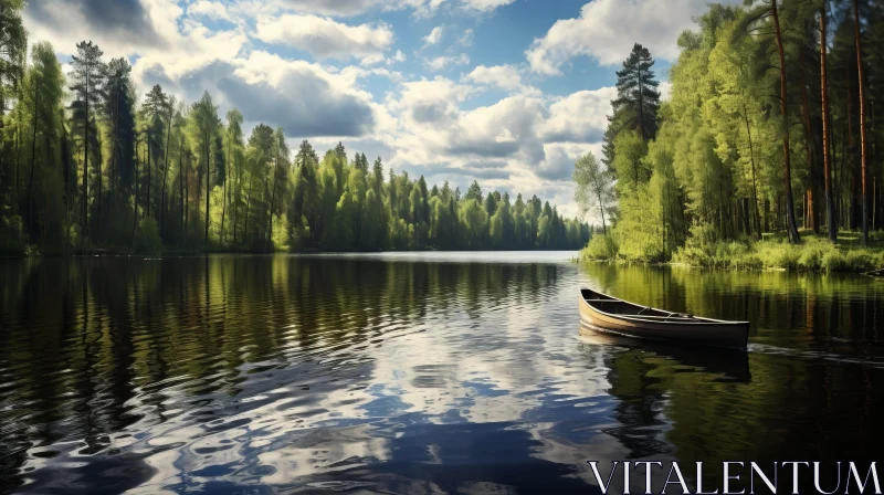 Enchanting Forest Landscape with Floating Boat AI Image