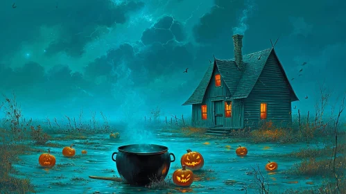 Ethereal Digital Painting of a Haunted House in a Mystical Landscape