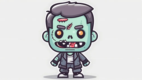 Menacing Cartoon Zombie in Black Suit Illustration AI Image