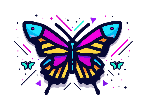 POD Design Neon Butterfly Vector Illustration with Geometric Shapes