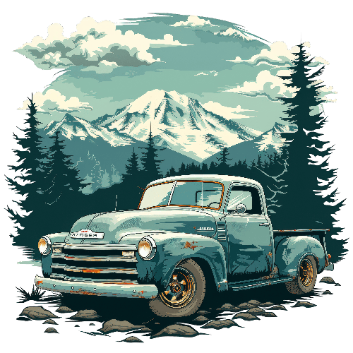 Retro Blue Truck in Forest - Vintage Vehicle Photography