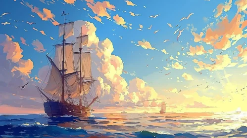 Sailing Ship at Sea: A Captivating Painting of Maritime Beauty