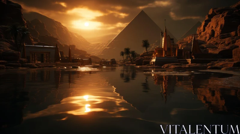 Sunset Over Ancient Pyramids: Unreal Engine Artwork AI Image