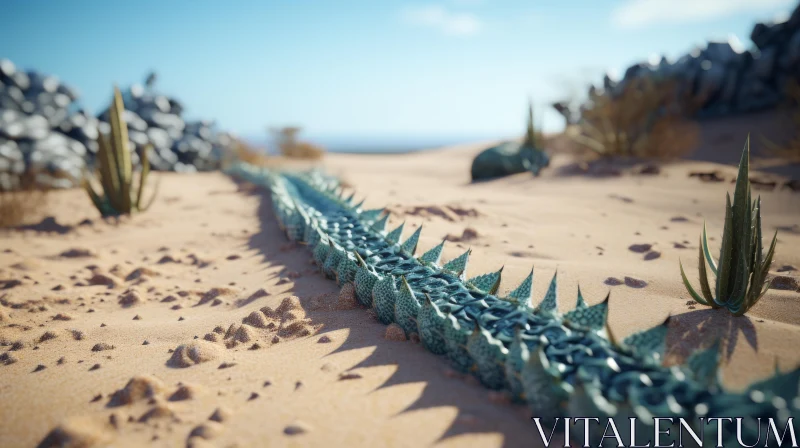 Surreal Desert Landscape with Cactus AI Image