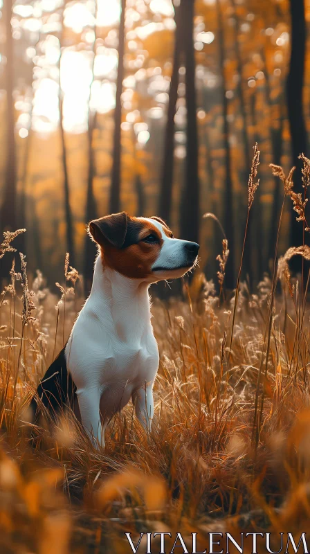 Dog in Golden Forest Light AI Image