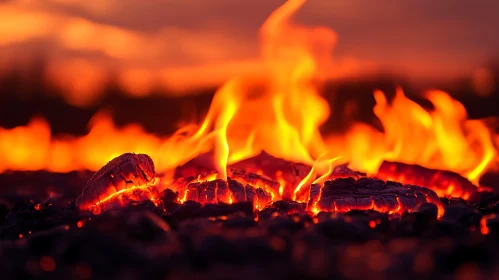 Burning Wood with Flames