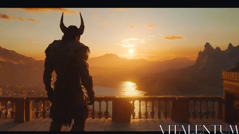 AI ART Horned Warrior at Sunset