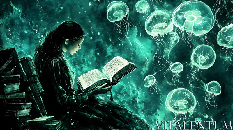 Underwater Reading: A Fantasy Scene AI Image