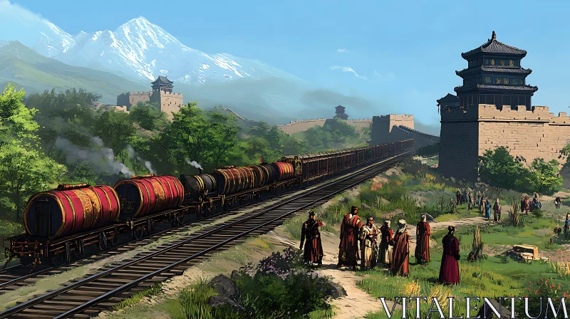 AI ART Historical Train at Great Wall of China