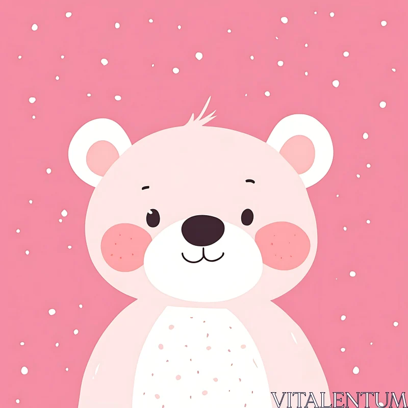 Adorable Baby Bear Cartoon with Pink Backdrop AI Image