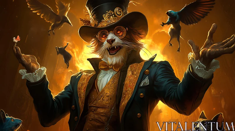 Whimsical Steampunk Cat Illusionist AI Image