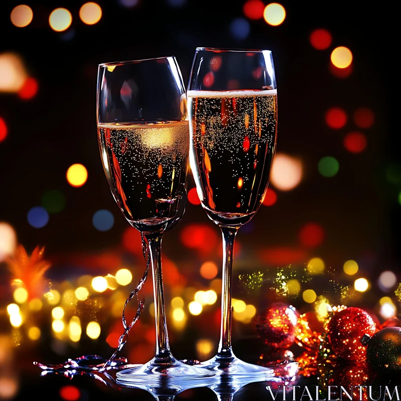 AI ART Holiday Champagne Flutes Still Life