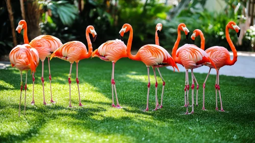 Flock of Pink Flamingos