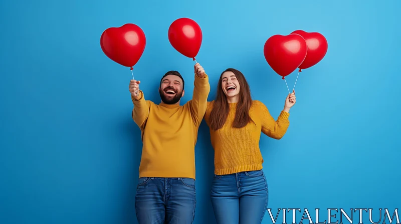 Heart Balloons and Joyful Couple AI Image