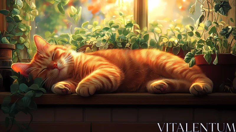 Peaceful Cat Amidst Greenery AI Image