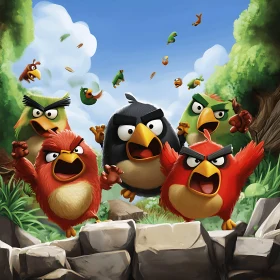 Cartoon Angry Birds Characters Group Together