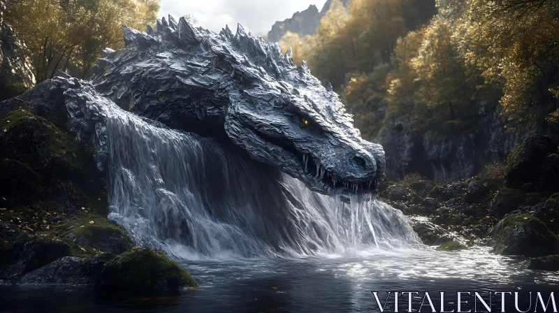 AI ART Stone Dragon Waterfall