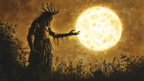 Fantasy Monster with Antlers and Moon