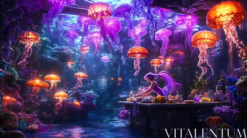 AI ART Underwater Bar Scene with Jellyfish and Mermaid