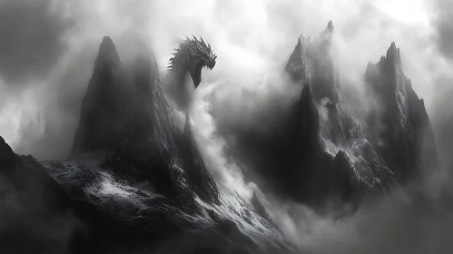 Monochrome Dragon in Mountain Fog