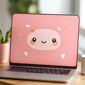 Adorable Cartoon Face on Laptop Display