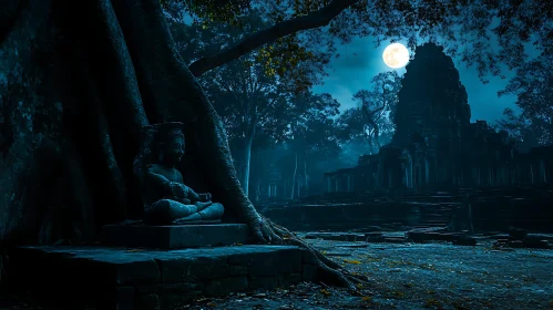 Ancient Temple Under Moonlight