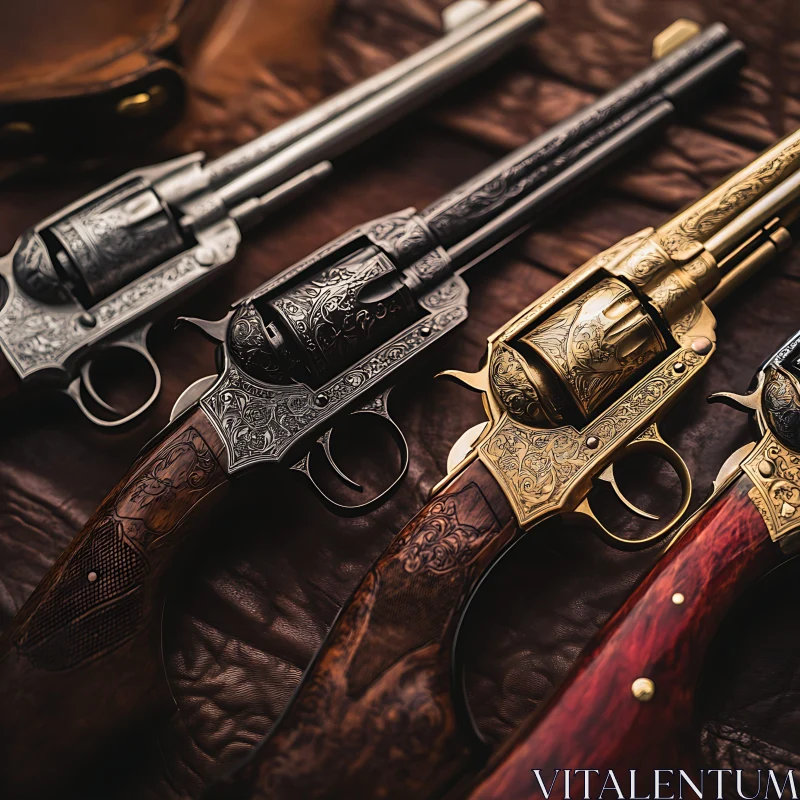 Engraved Revolvers Still Life AI Image