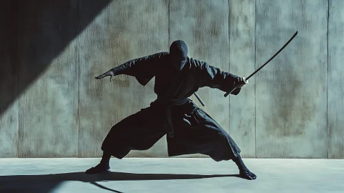 Shadowy Ninja Silhouette with Katana