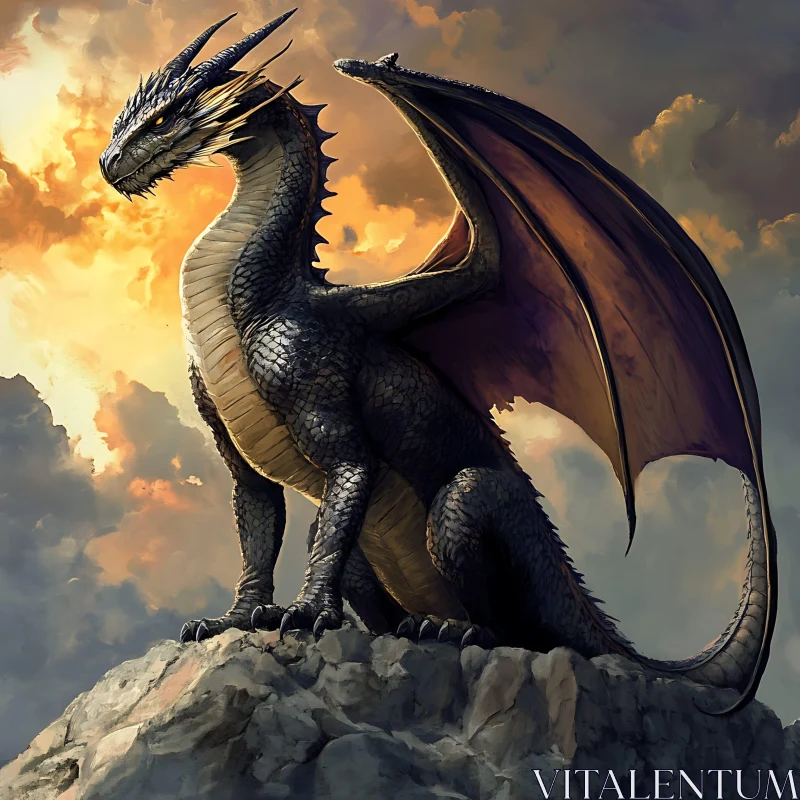 AI ART Dragon Perched Atop Mountain Fantasy Art