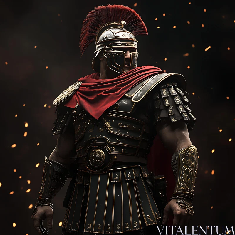 Armored Warrior with Red Plume Helmet AI Image