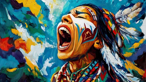 Colorful Native American Screaming Portrait