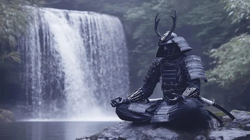 Meditative Warrior by Waterfall