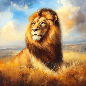 Lion in Golden Field