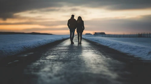 Couple Walking into the Sunset