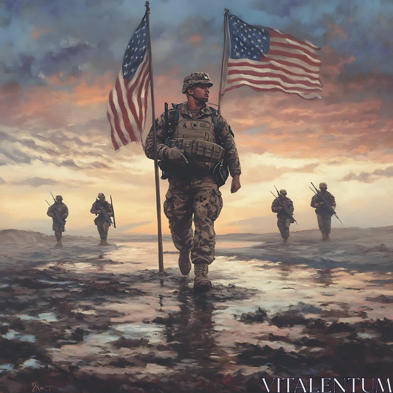 AI ART American Soldiers with Flag