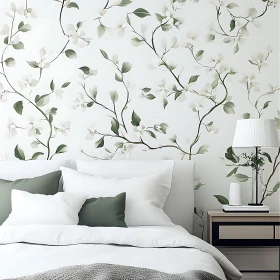 Tranquil Bedroom with Green and White Floral Design