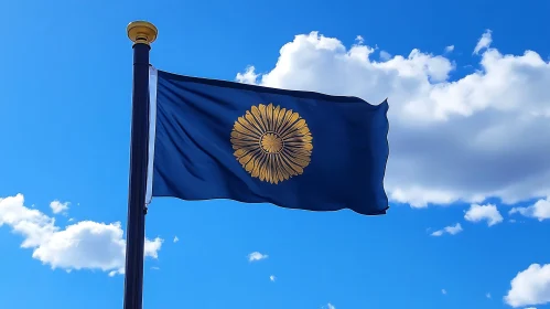 Golden Flower Flag Waving in the Wind