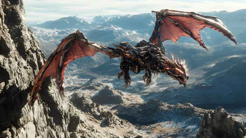 Dragon in Flight over Mountains