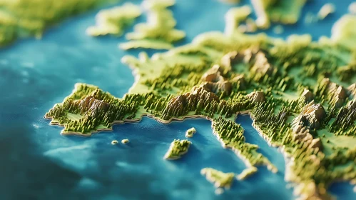 Europe Topographical Map with Green Terrain