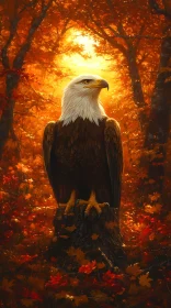 Eagle Amidst Golden Autumn Leaves