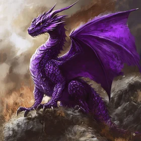 Winged Purple Dragon on Rocky Perch