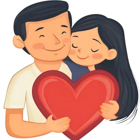 Cartoon Couple Holding Heart Clipart