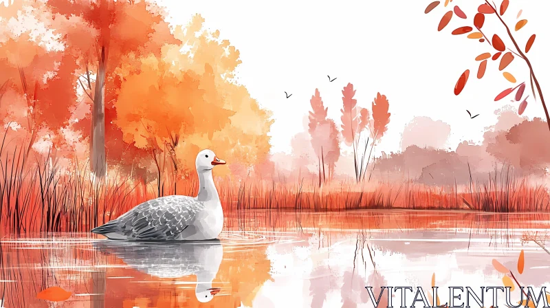 Autumn Lake with Goose AI Image