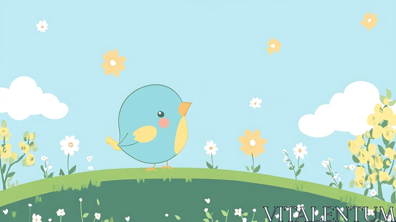 Cartoon Bird with Flowers AI Image