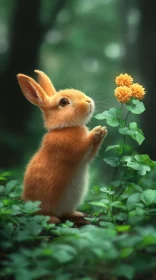 Curious Bunny with Blooms in Woodland