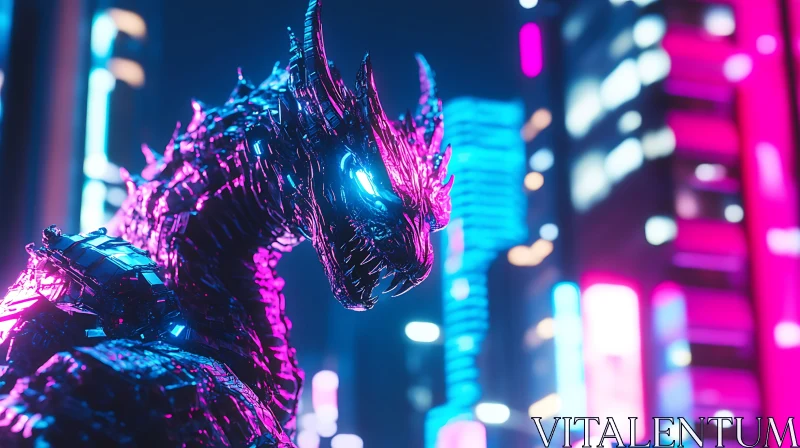 AI ART Neon Dragon in Futuristic City