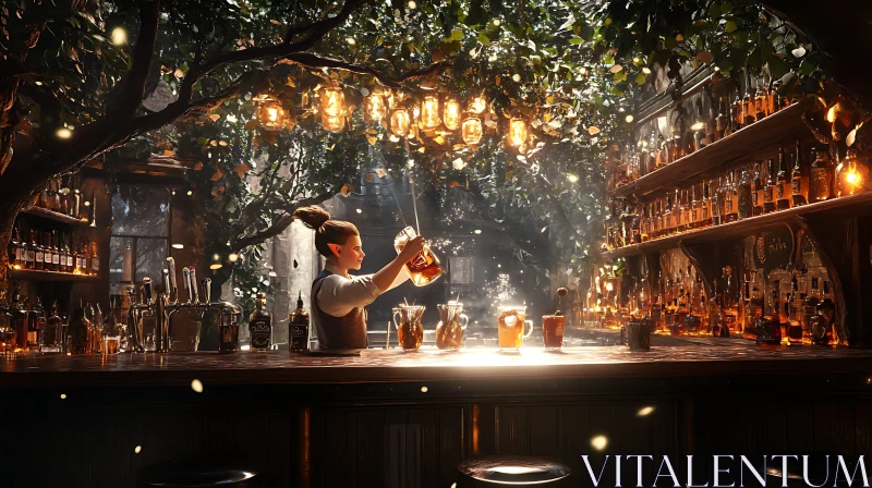 Whimsical Bar Scene with Bartender AI Image