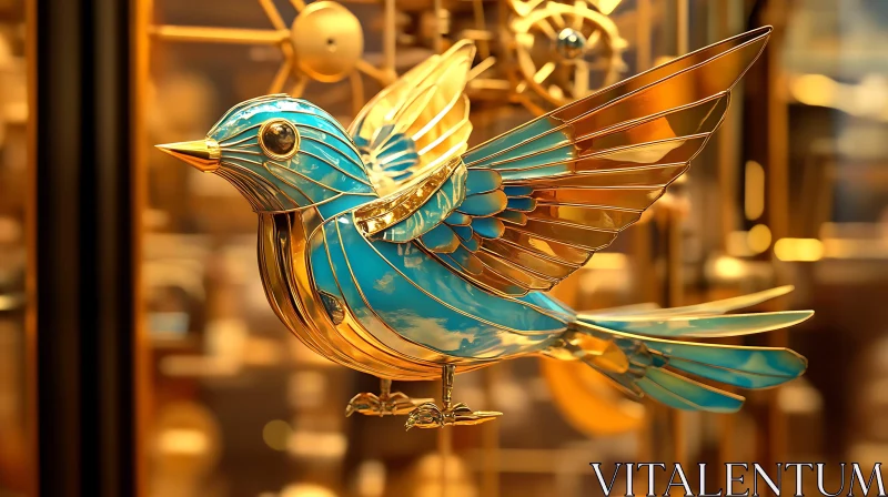 Turquoise and Gold Bird Decoration AI Image