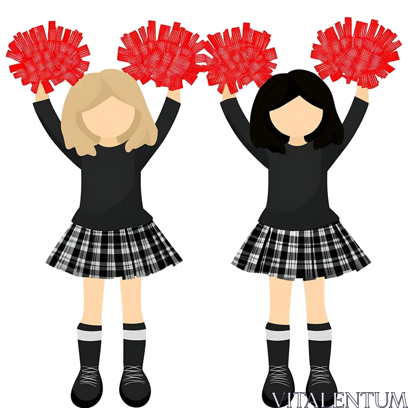 AI ART Cartoon Cheerleaders Celebrating with Pom-poms